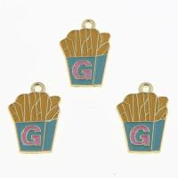 Tibetan Style Enamel Pendants, French Fries, KC gold color plated, Unisex, blue and yellow, nickel, lead & cadmium free, 24x18x2mm, Approx 100PCs/Bag, Sold By Bag