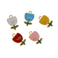 Tibetan Style Enamel Pendants, Flower, KC gold color plated, Unisex, more colors for choice, nickel, lead & cadmium free, 12x20x2mm, Approx 100PCs/Bag, Sold By Bag