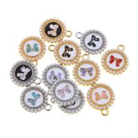 Zinc Alloy Enamel Pendants with Plastic Pearl Flat Round plated Unisex nickel lead & cadmium free Approx Sold By Bag