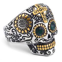 Rhinestone Stainless Steel Finger Ring 316L Stainless Steel Skull & for man & with rhinestone 28mm Sold By PC