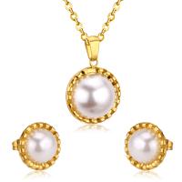 Fashion Stainless Steel Jewelry Sets, Stud Earring & necklace, 304 Stainless Steel, with Plastic Pearl, Vacuum Ion Plating, 2 pieces & fashion jewelry & for woman, 17*20mm,13mm, Length:Approx 17.72 Inch, Sold By Set