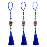 Hanging Ornaments, Polyester, with Lampwork & Tibetan Style, Owl, antique brass color plated, evil eye pattern, blue, 0.7inch,1.7inch, Length:10.5 Inch, Sold By PC