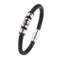 PU Leather Cord Bracelets, with 316 Stainless Steel, fashion jewelry & different length for choice & for man, black, 6mm, Sold By PC