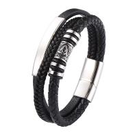 Bracelets cordon PU, cuir PU, avec Acier inoxydable 316, bijoux de mode & longueur différente pour le choix & pour homme, noire, 12mm, Vendu par PC