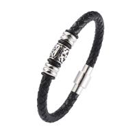 PU Leather Cord Bracelets, with 316 Stainless Steel, fashion jewelry & different length for choice & Unisex, black, 6mm, Sold By PC