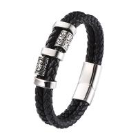 Bracelets cordon PU, cuir PU, avec Acier inoxydable 316, Double couche & bijoux de mode & longueur différente pour le choix & pour homme, plus de couleurs à choisir, 12mm, Vendu par PC