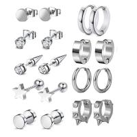 304 Stainless Steel Stud Earring Set, with Cubic Zirconia, Vacuum Ion Plating, fashion jewelry & for man, more colors for choice, 9Pairs/Set, Sold By Set