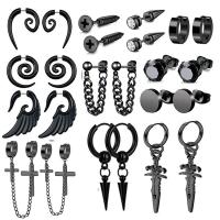 304 Stainless Steel Earring Set Vacuum Ion Plating punk style & for man black Sold By Set