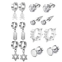304 Stainless Steel Earring Set, with Cubic Zirconia, Vacuum Ion Plating, punk style & Unisex, more colors for choice, 7Pairs/Set, Sold By Set