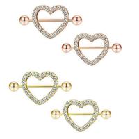 Stainless Steel Nipple Ring, 316L Stainless Steel, Heart, Vacuum Ion Plating, for woman & with rhinestone, more colors for choice, 1.60x19x5mm, Sold By PC