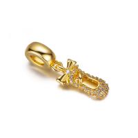 Цирконий Micro Pave латунь подвеска, Латунь, Обувь, плакирован золотом, DIY & инкрустированное микро кубического циркония, Золотой, не содержит никель, свинец, 26x8mm, отверстие:Приблизительно 4.4mm, продается PC