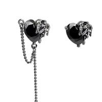 Asymmetric Earrings Zinc Alloy with Plank Heart platinum color plated fashion jewelry & for woman black nickel lead & cadmium free Sold By Pair