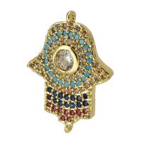 Cubic Zirconia Micro Pave Brass Connector, real gold plated, micro pave cubic zirconia, multi-colored, 16.50x22x3mm, Hole:Approx 1mm, Sold By PC