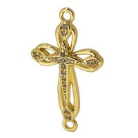 Cubic Zirconia Micro Pave Brass Connector Cross real gold plated micro pave cubic zirconia gold Approx 2mm Sold By PC