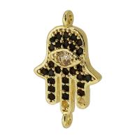 Cubic Zirconia Micro Pave Brass Connector, Hand, real gold plated, micro pave cubic zirconia, black, 19x11x2mm, Hole:Approx 1mm, Sold By PC
