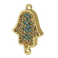 Cubic Zirconia Micro Pave Brass Connector, Hand, real gold plated, micro pave cubic zirconia, blue, 18x11x2mm, Hole:Approx 1mm, Sold By PC