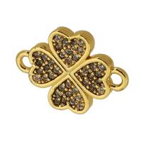 Cubic Zirconia Micro Pave Brass Connector, Four Leaf Clover, real gold plated, micro pave cubic zirconia, gold, 16x11.50x2mm, Hole:Approx 2mm, Sold By PC