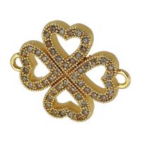 Cubic Zirconia Micro Pave Brass Connector, Four Leaf Clover, real gold plated, micro pave cubic zirconia & hollow, gold, 22x18x3mm, Hole:Approx 2mm, Sold By PC
