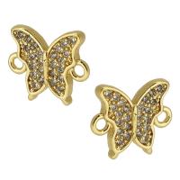 Cubic Zirconia Micro Pave Brass Connector, Butterfly, real gold plated, micro pave cubic zirconia, gold, 10x12x2mm, Hole:Approx 2mm, Sold By PC