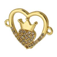 Cubic Zirconia Micro Pave Brass Connector, Heart, real gold plated, micro pave cubic zirconia & hollow, gold, 23x17x2.50mm, Hole:Approx 1mm, Sold By PC