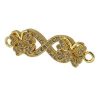 Cubic Zirconia Micro Pave Brass Connector, real gold plated, micro pave cubic zirconia, gold, 30x9x3mm, Hole:Approx 2mm, Sold By PC
