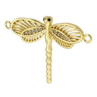 Cubic Zirconia Micro Pave Brass Connector, Dragonfly, real gold plated, micro pave cubic zirconia, gold, 33.50x24x3mm, Hole:Approx 1.5mm, Sold By PC