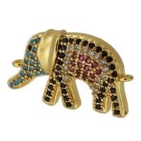 Cubic Zirconia Micro Pave Brass Connector, Elephant, real gold plated, micro pave cubic zirconia, multi-colored, 24x14x4mm, Hole:Approx 1mm, Sold By PC