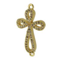 Cubic Zirconia Micro Pave Brass Connector, Cross, real gold plated, micro pave cubic zirconia, gold, 26x15x3mm, Hole:Approx 1mm, Sold By PC