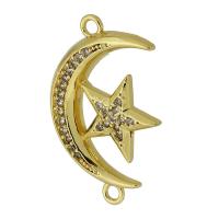 Cubic Zirconia Micro Pave Brass Connector, Moon and Star, real gold plated, micro pave cubic zirconia, gold, 27x17x3mm, Hole:Approx 1.5mm, Sold By PC