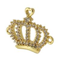 Cubic Zirconia Micro Pave Brass Connector, Crown, real gold plated, micro pave cubic zirconia, gold, 20x16x2mm, Hole:Approx 1mm, Sold By PC