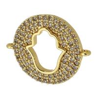 Cubic Zirconia Micro Pave Brass Connector, Flat Round, real gold plated, micro pave cubic zirconia, gold, 18x4x2mm, Hole:Approx 1mm, Sold By PC
