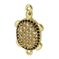Cubic Zirconia Micro Pave Brass Connector, Turtle, real gold plated, micro pave cubic zirconia, gold, 12.50x21x3mm, Hole:Approx 1mm, Sold By PC