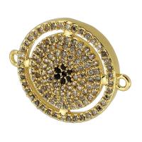 Cubic Zirconia Micro Pave Brass Connector, Flat Round, real gold plated, micro pave cubic zirconia, gold, 22x18x3mm, Hole:Approx 1mm, Sold By PC