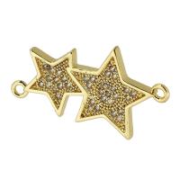 Cubic Zirconia Micro Pave Brass Connector, Star, real gold plated, micro pave cubic zirconia, gold, 25x14x2mm, Hole:Approx 1mm, Sold By PC