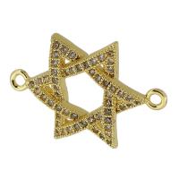 Cubic Zirconia Micro Pave Brass Connector, Hexagram, real gold plated, micro pave cubic zirconia, gold, 27x14x4mm, Hole:Approx 1.5mm, Sold By PC