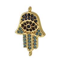 Cubic Zirconia Micro Pave Brass Connector, Hand, real gold plated, micro pave cubic zirconia, blue, 17x11x2mm, Hole:Approx 0.5mm, Sold By PC