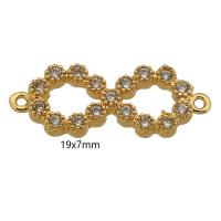Cubic Zirconia Micro Pave Brass Connector, real gold plated, micro pave cubic zirconia, gold, 19x7x2mm, Hole:Approx 0.5mm, Sold By PC