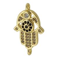 Cubic Zirconia Micro Pave Brass Connector, Hand, real gold plated, micro pave cubic zirconia, gold, 20x12x3mm, Hole:Approx 1mm, Sold By PC