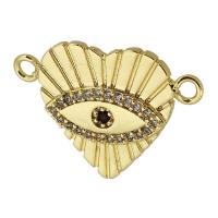 Mal Conector de ojos, metal, Corazón, chapado en oro real, micro arcilla de zirconia cúbica, dorado, 20x15x2mm, Vendido por UD