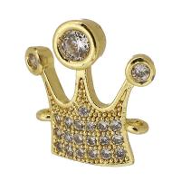 Cubic Zirconia Micro Pave Brass Connector, Crown, real gold plated, micro pave cubic zirconia, gold, 16x15x3mm, Hole:Approx 1mm, Sold By PC