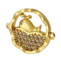Cubic Zirconia Micro Pave Brass Connector, real gold plated, micro pave cubic zirconia, gold, 20x16x2mm, Hole:Approx 0.5mm, Sold By PC