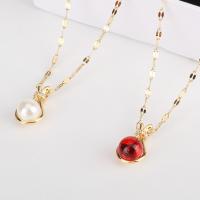 Stainless Steel Jewelry Necklace, 304 Stainless Steel, with Glass Beads & Plastic Pearl, 18K gold plated, for woman & with rhinestone, more colors for choice, Length:Approx 16-18 Inch, Sold By PC