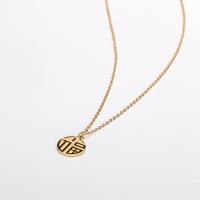 Stainless Steel Jewelry Necklace, 304 Stainless Steel, Flat Round, real gold plated, oval chain & with letter pattern & for woman, Length:Approx 16-18 Inch, Sold By PC