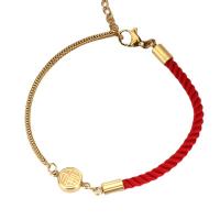 Stainless Steel Jewelry Bracelet, 304 Stainless Steel, with Polyester Cord, Round, real gold plated, with letter pattern & for woman, Length:Approx 6-8 Inch, Sold By PC