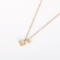 Stainless Steel Jewelry Necklace 304 Stainless Steel with Cats Eye Round real gold plated with letter pattern & for woman & with rhinestone & double-sided Length Approx 16-18 Inch Sold By PC