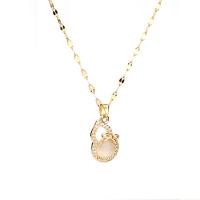 Stainless Steel Jewelry Necklace, 304 Stainless Steel, with Resin, Calabash, real gold plated, micro pave cubic zirconia & for woman & hollow, Length:Approx 16-18 Inch, Sold By PC