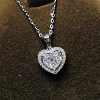 Cubic Zircon Micro Pave Brass Necklace, Heart, platinum color plated, micro pave cubic zirconia & for woman, 14x20mm, Length:Approx 15.75 Inch, Sold By PC