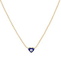 Collier Evil Eye bijoux, laiton, coeur, Placage de couleur d'or, pour femme & émail, bleu, 8x7mm, Longueur:Environ 16.14 pouce, Vendu par PC