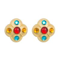 Resin Earring Zinc Alloy with Resin gold color plated for woman Sold By Pair