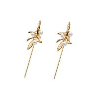 Brass Drop Earring, with Plastic Pearl, gold color plated, fashion jewelry & for woman, nickel, lead & cadmium free, 51mm, Sold By Pair